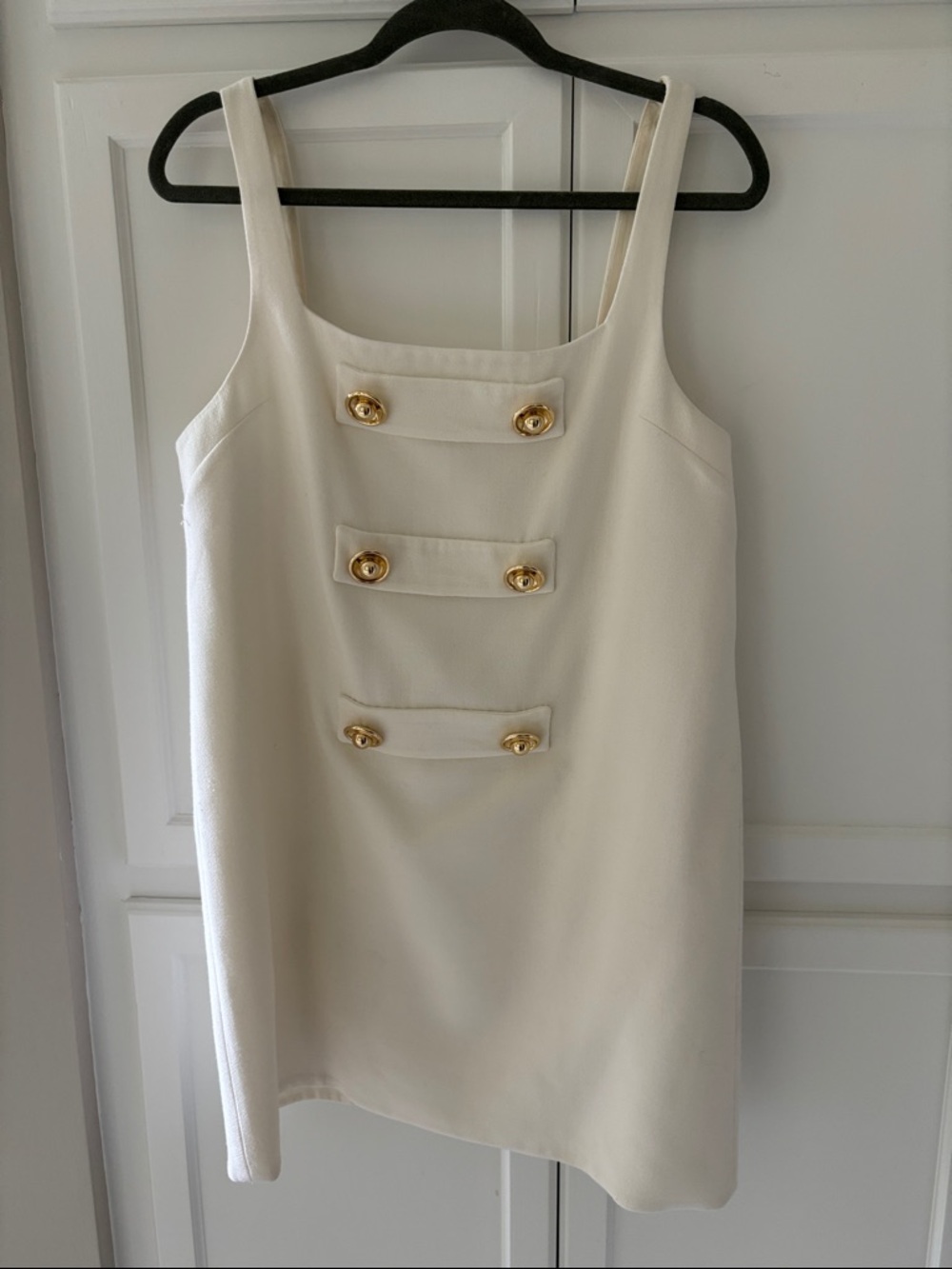Alexis Cream Mini Shift Dress with Gold Buttons XL